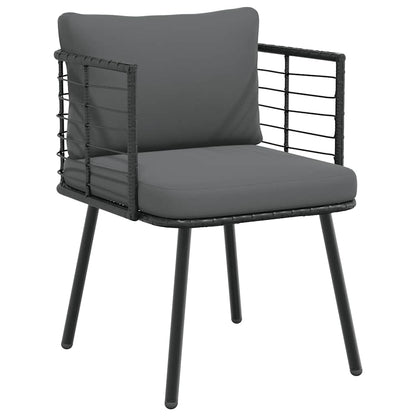 Tuinstoelen 2 st met kussens poly rattan zwart