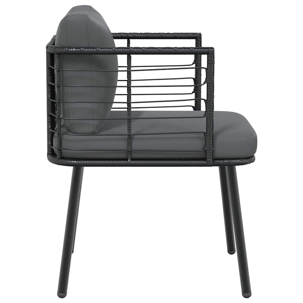 Tuinstoelen 2 st met kussens poly rattan zwart
