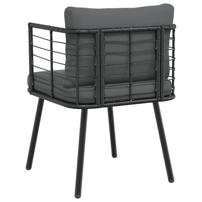 Tuinstoelen 2 st met kussens poly rattan zwart
