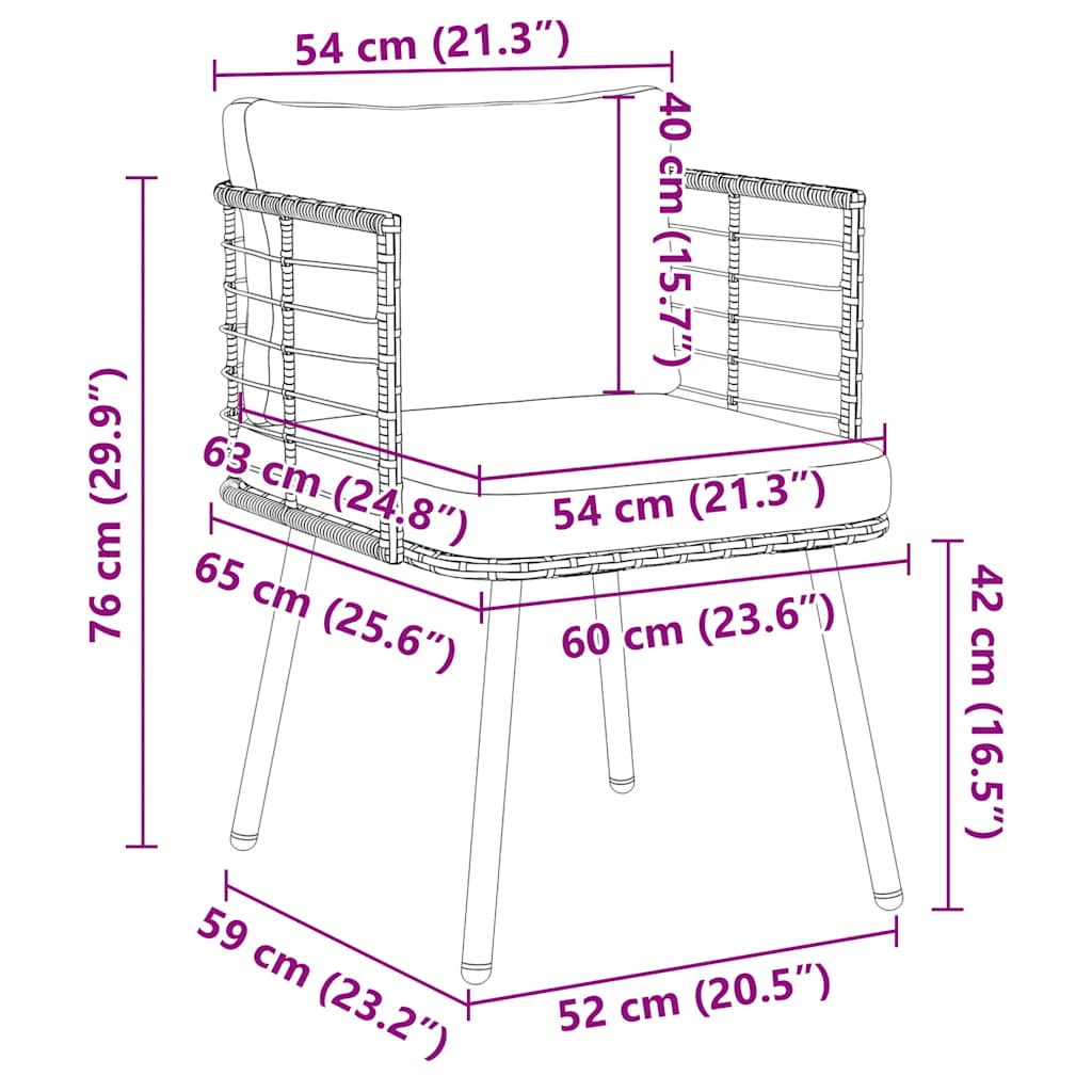 Tuinstoelen 2 st met kussens poly rattan zwart