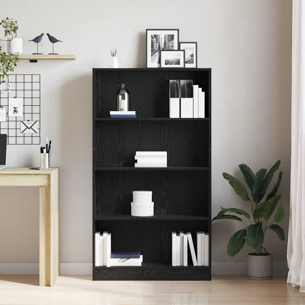 Boekenkast 4-laags 80x24x143 cm spaanplaat zwart eikenkleurig