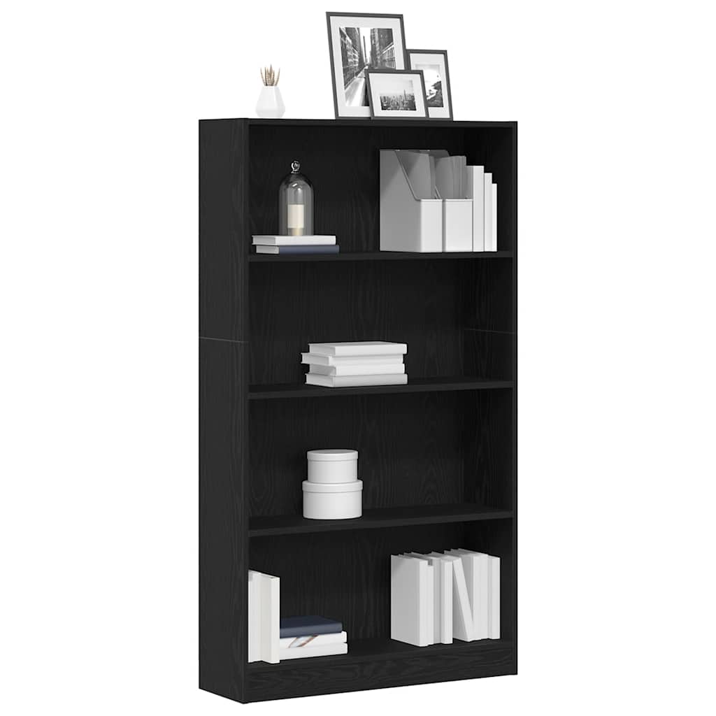 Boekenkast 4-laags 80x24x143 cm spaanplaat zwart eikenkleurig
