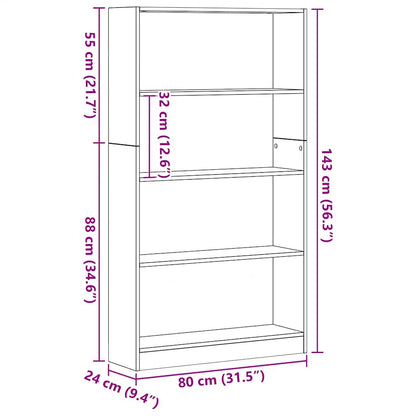Boekenkast 4-laags 80x24x143 cm spaanplaat zwart eikenkleurig