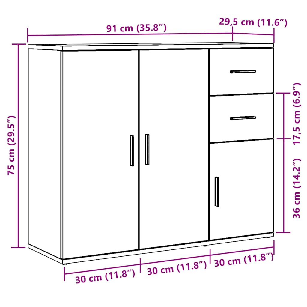 Dressoir 91x29,5x75 cm spaanplaat zwart eikenkleurig