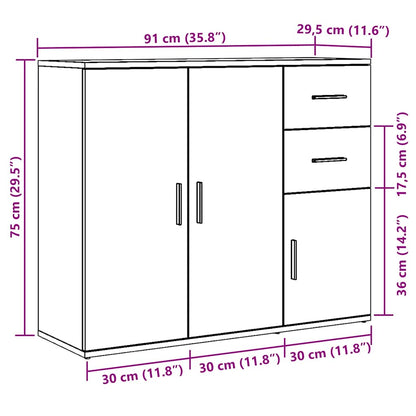 Dressoir 91x29,5x75 cm spaanplaat zwart eikenkleurig