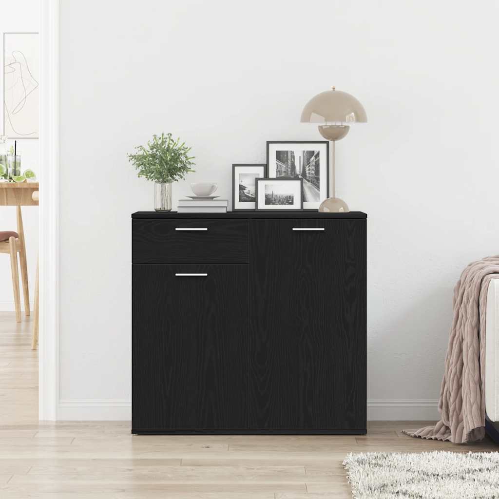 Dressoir 80x36x75 cm bewerkt hout zwart eikenkleurig