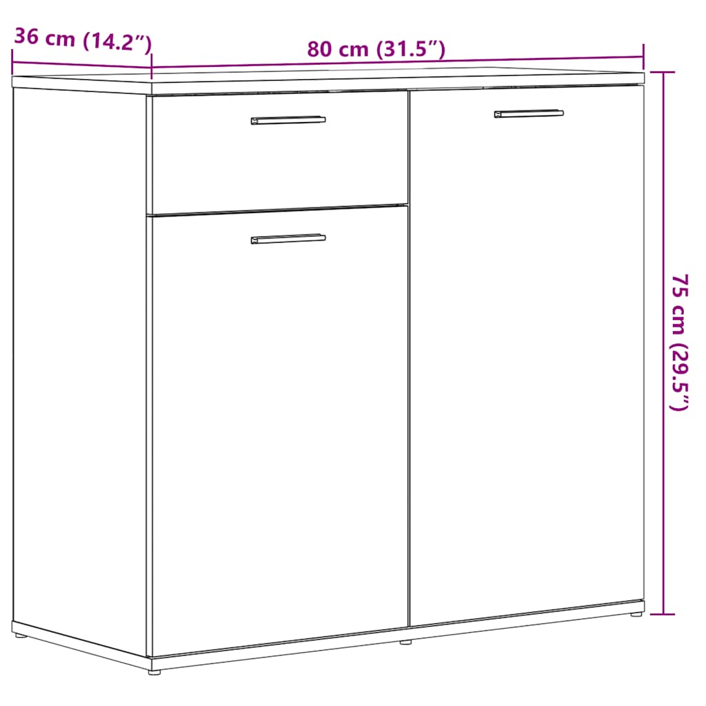 Dressoir 80x36x75 cm bewerkt hout zwart eikenkleurig