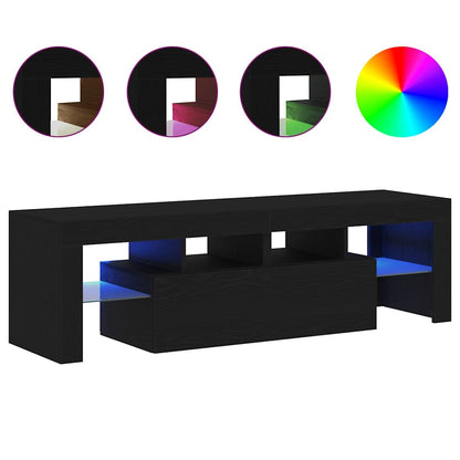 Tv-meubel met LED 140x36,5x40 cm bewerkt hout zwart eiken