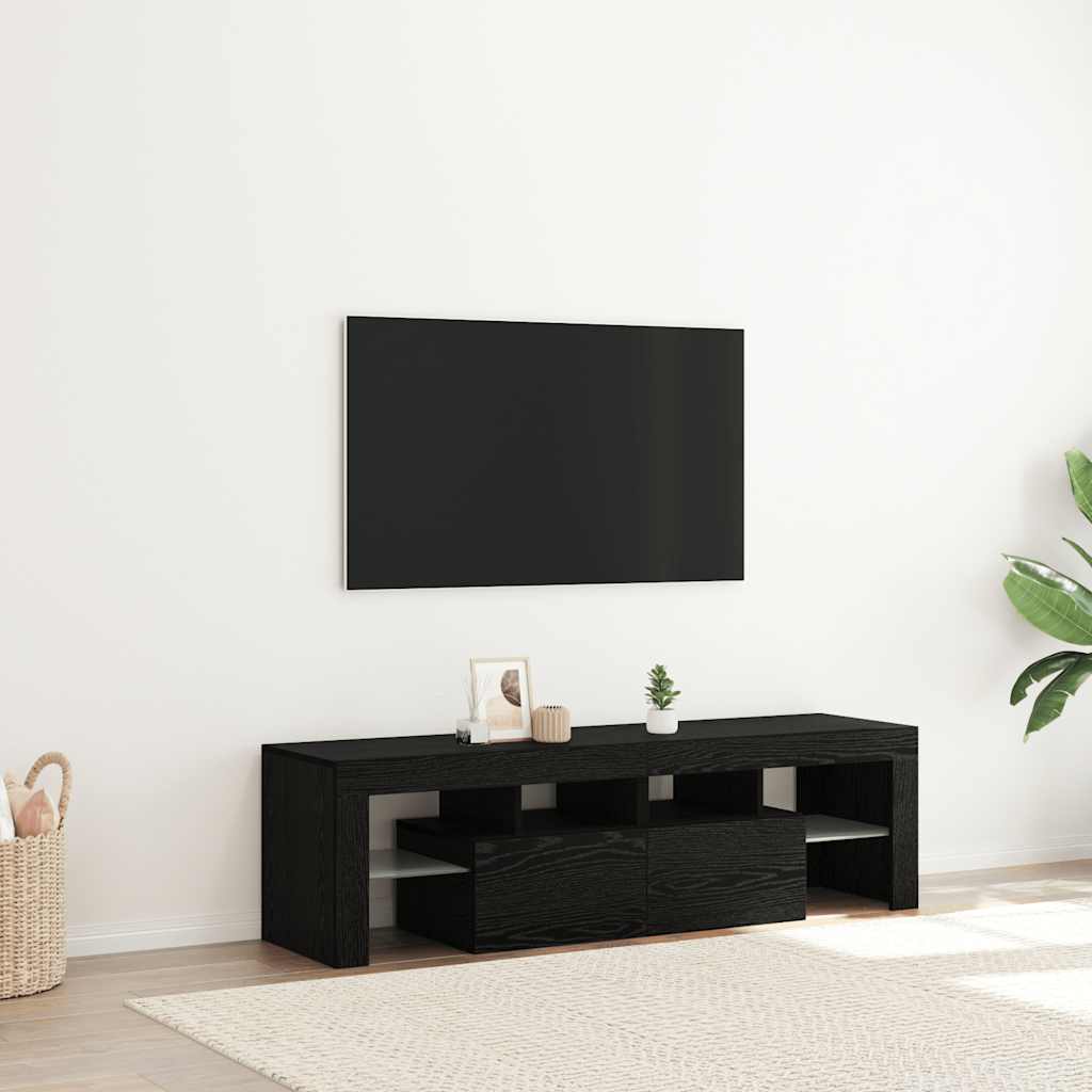 Tv-meubel met LED 140x36,5x40 cm bewerkt hout zwart eiken