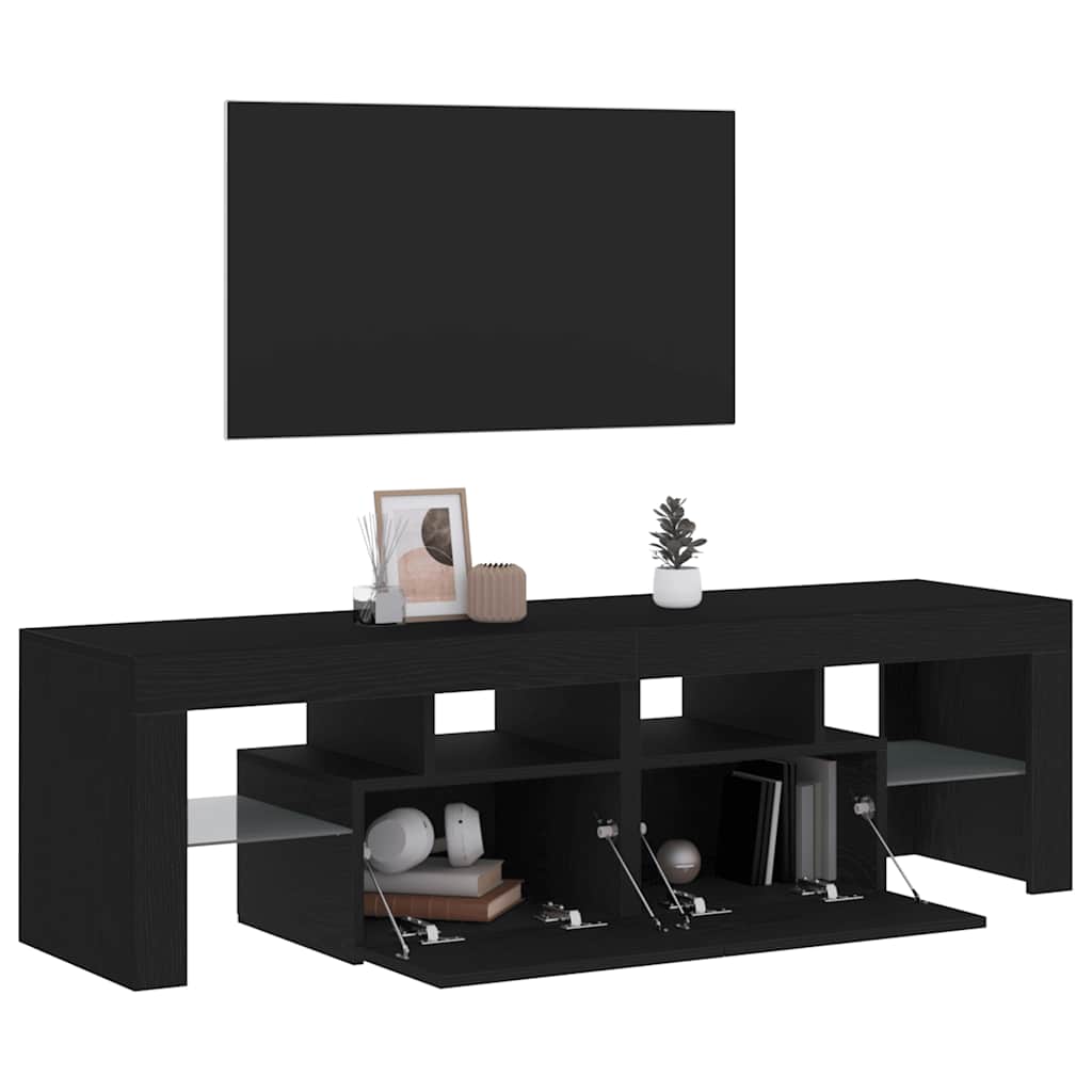 Tv-meubel met LED 140x36,5x40 cm bewerkt hout zwart eiken