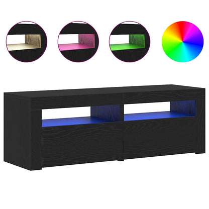 Tv-meubel met LED 120x35x40 cm bewerkt hout zwart eiken