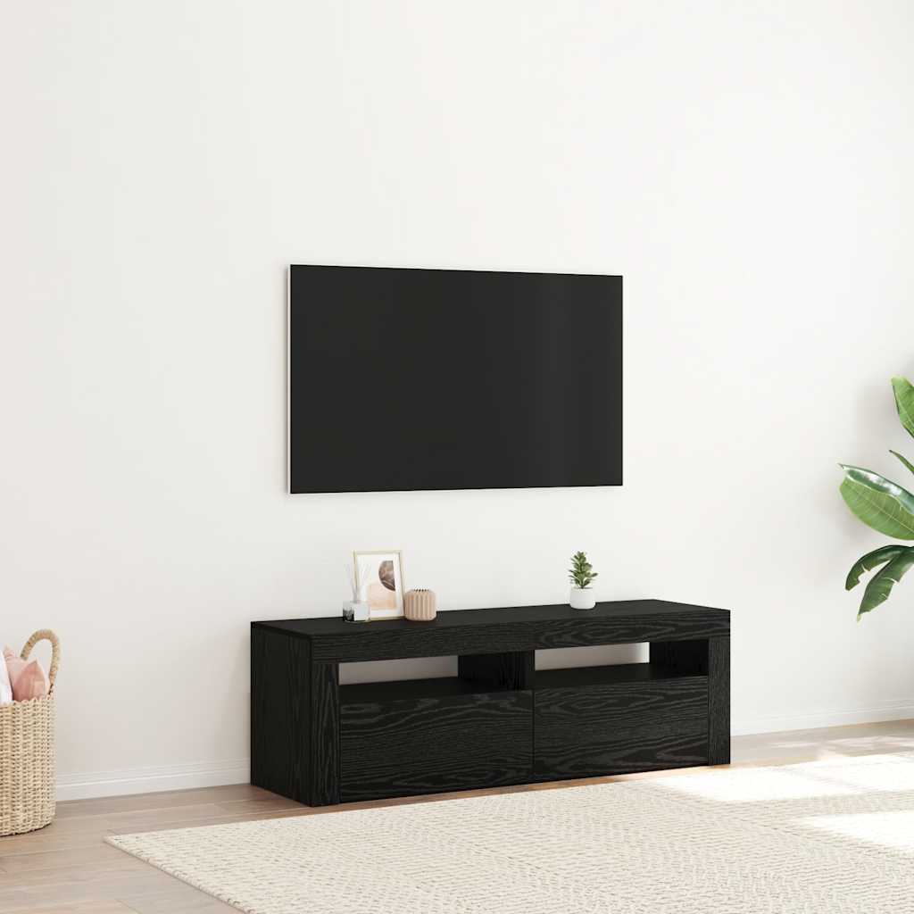 Tv-meubel met LED 120x35x40 cm bewerkt hout zwart eiken