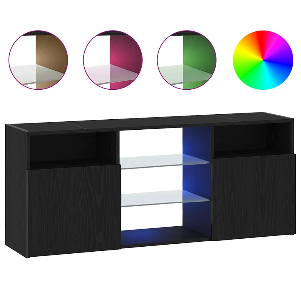 Tv-meubel met LED 120x30x50 cm bewerkt hout zwart eiken
