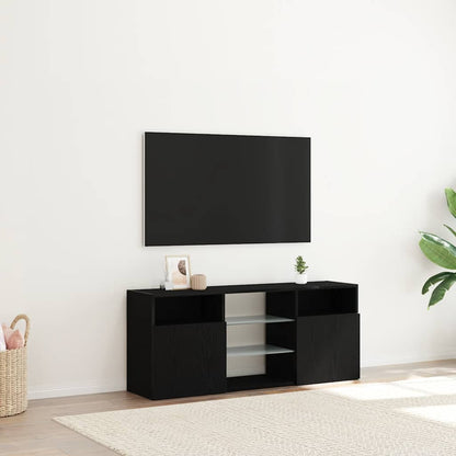 Tv-meubel met LED 120x30x50 cm bewerkt hout zwart eiken