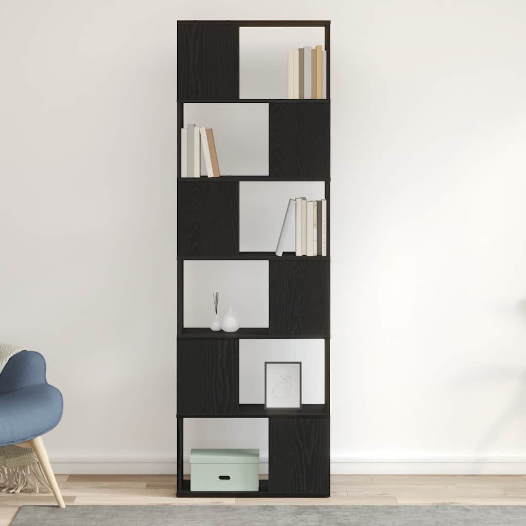 Boekenkast/kamerscherm 60x24x186 cm zwart eikenkleurig