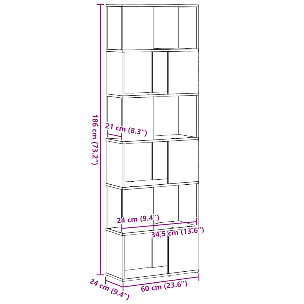 Boekenkast/kamerscherm 60x24x186 cm zwart eikenkleurig