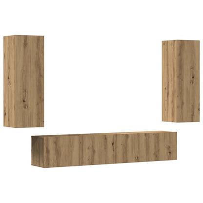 Tv-wandkasten 4 st bewerkt hout artisanaal eikenkleurig