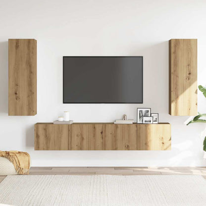 Tv-wandkasten 4 st bewerkt hout artisanaal eikenkleurig