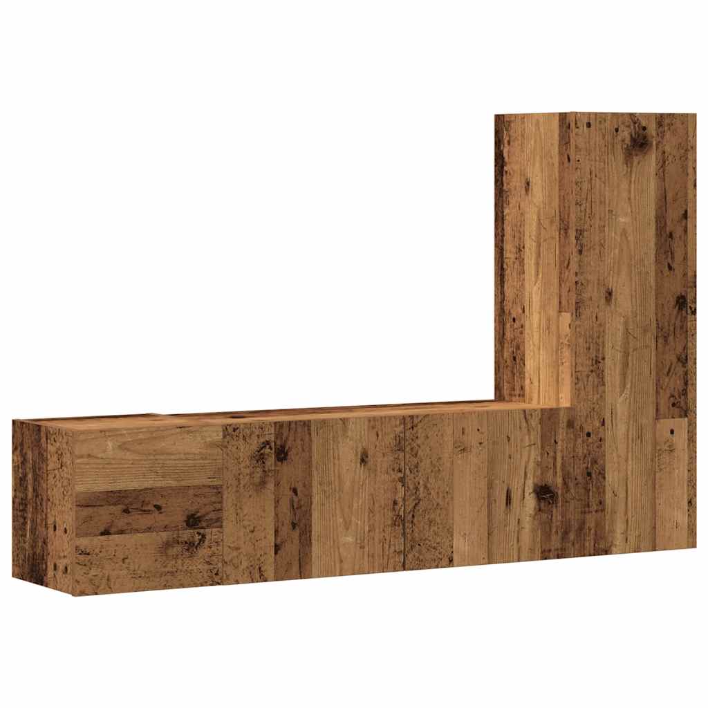 Tv-wandkasten 3 st bewerkt hout oud houtkleurig