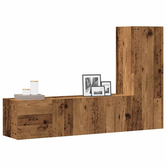 Tv-wandkasten 3 st bewerkt hout oud houtkleurig