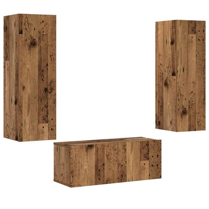 Tv-wandkasten 3 st bewerkt hout oud houtkleurig