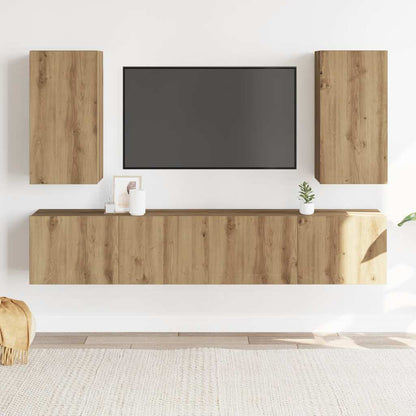 Tv-wandkasten 4 st bewerkt hout artisanaal eikenkleurig