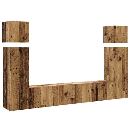 8-delig Tv-meubelset wandmontage bewerkt hout oud houtkleurig