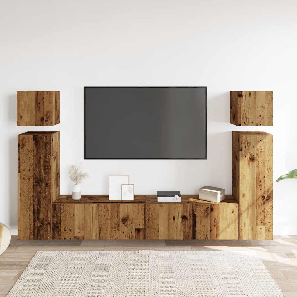 8-delig Tv-meubelset wandmontage bewerkt hout oud houtkleurig