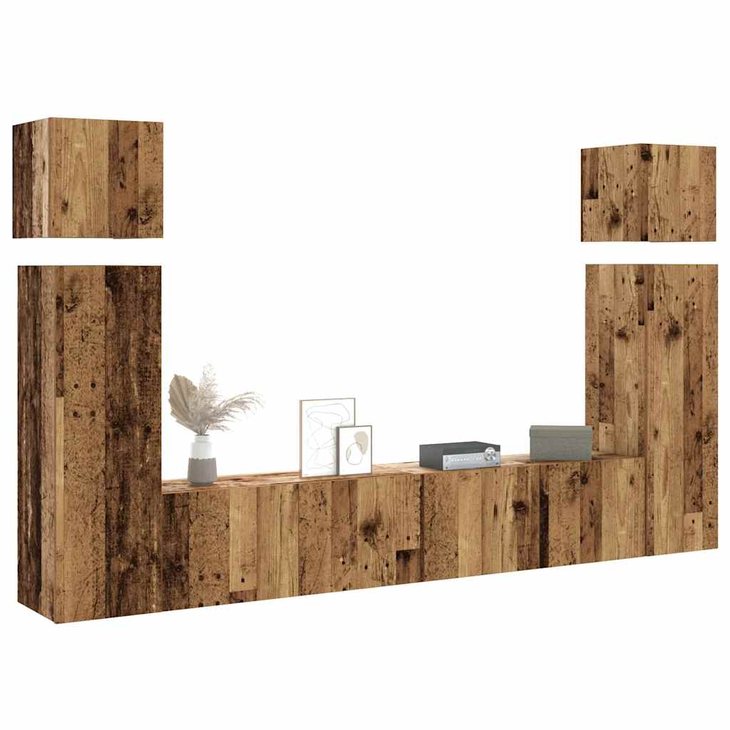 8-delig Tv-meubelset wandmontage bewerkt hout oud houtkleurig