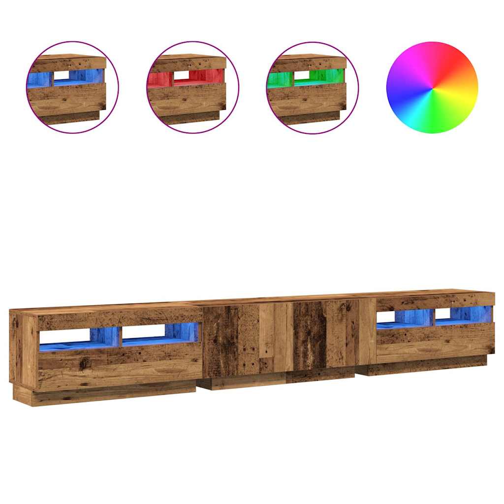 Tv-meubel met LED 260x35x40 cm bewerkt hout oud hout