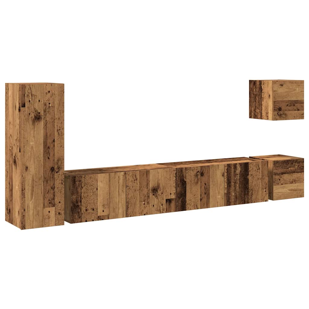 5-delig Tv-meubelset wandmontage bewerkt hout oud houtkleurig