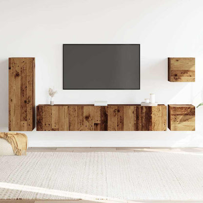 5-delig Tv-meubelset wandmontage bewerkt hout oud houtkleurig