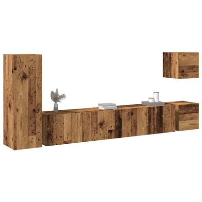 5-delig Tv-meubelset wandmontage bewerkt hout oud houtkleurig