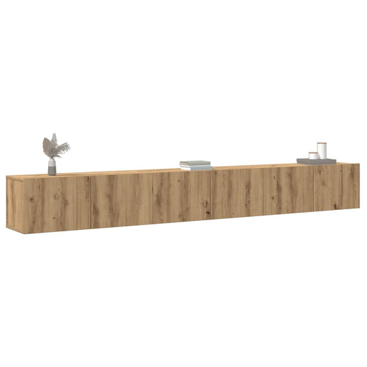 3-delig Tv-meubelset wandmontage bewerkt hout artisanaal eiken