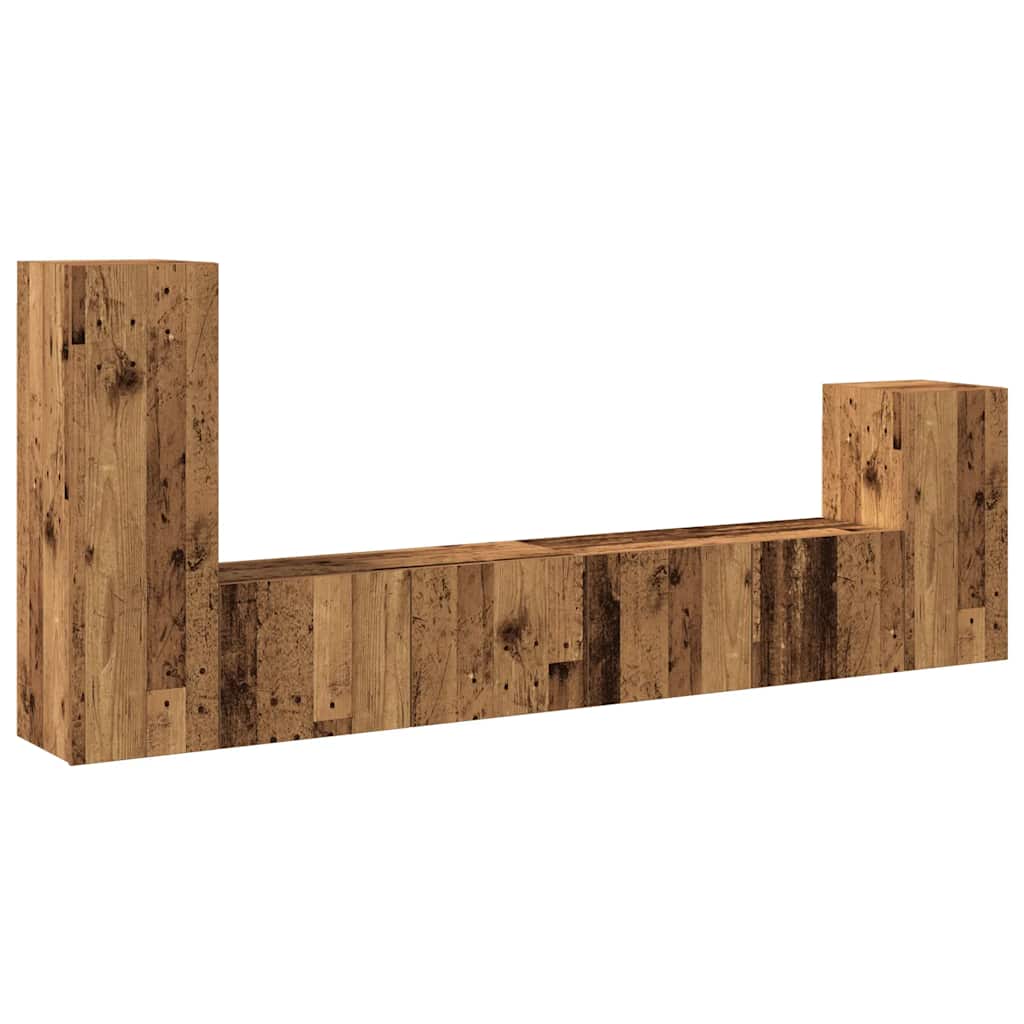 4-delig Tv-meubelset wandmontage bewerkt hout oud houtkleurig