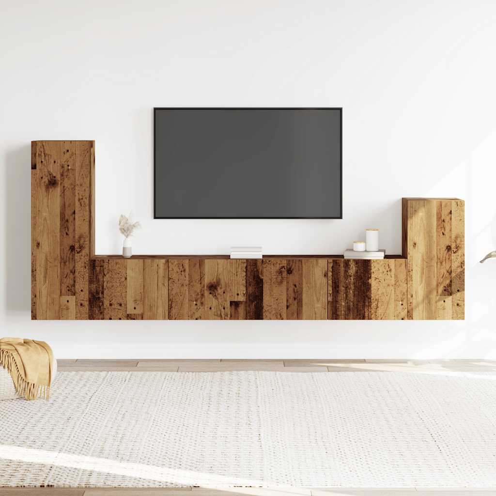 4-delig Tv-meubelset wandmontage bewerkt hout oud houtkleurig