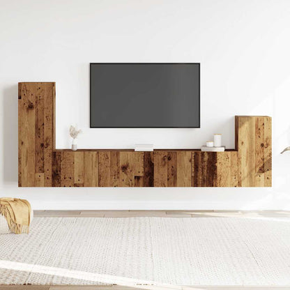 4-delig Tv-meubelset wandmontage bewerkt hout oud houtkleurig