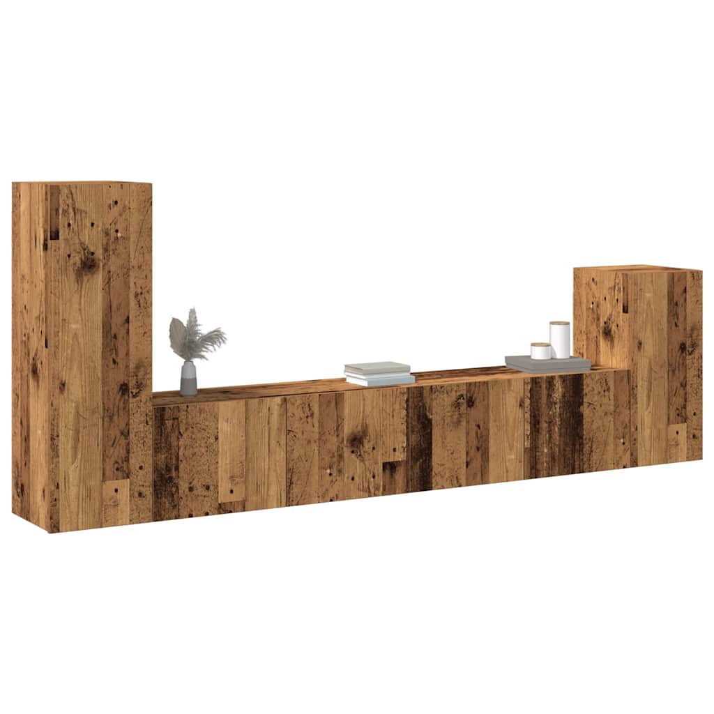 4-delig Tv-meubelset wandmontage bewerkt hout oud houtkleurig