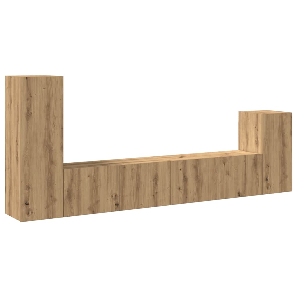 4-delig Tv-meubelset wandmontage bewerkt hout artisanaal eiken
