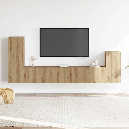 4-delig Tv-meubelset wandmontage bewerkt hout artisanaal eiken