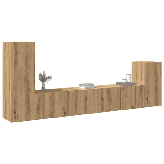 4-delig Tv-meubelset wandmontage bewerkt hout artisanaal eiken