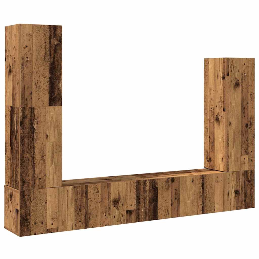 4-delig Tv-meubelset wandmontage bewerkt hout oud houtkleurig