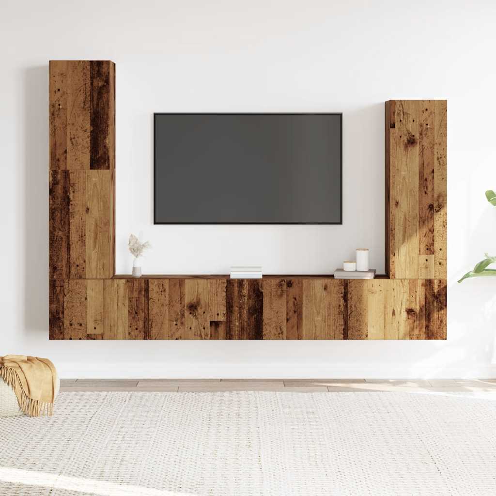 4-delig Tv-meubelset wandmontage bewerkt hout oud houtkleurig