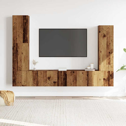4-delig Tv-meubelset wandmontage bewerkt hout oud houtkleurig