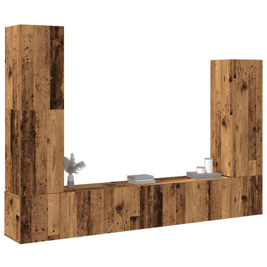 4-delig Tv-meubelset wandmontage bewerkt hout oud houtkleurig
