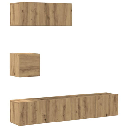 4-delig Tv-meubelset wandmontage bewerkt hout artisanaal eiken