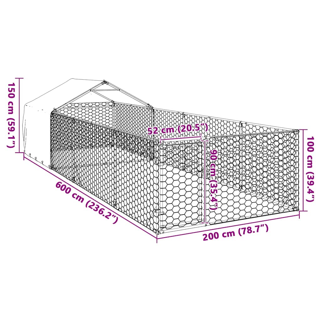 Hondenkennel Met Ren 6X2X1,5 M Gegalvaniseerd Staal 6 x 2 x 1.5 m