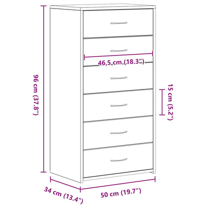 Dressoir met 6 lades 50x34x96 cm spaanplaat zwart eikenkleurig