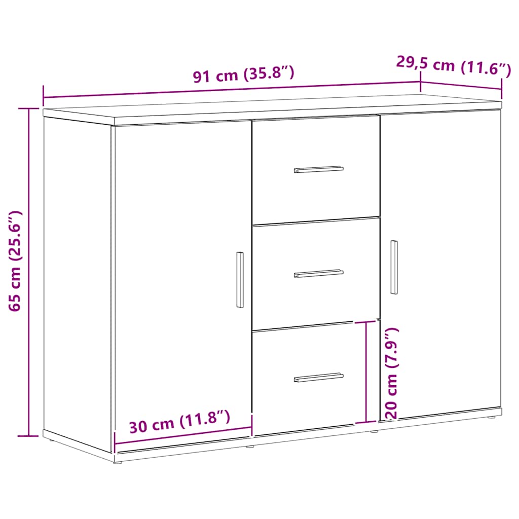 Dressoir 91x29,5x65 cm spaanplaat zwart eikenkleurig