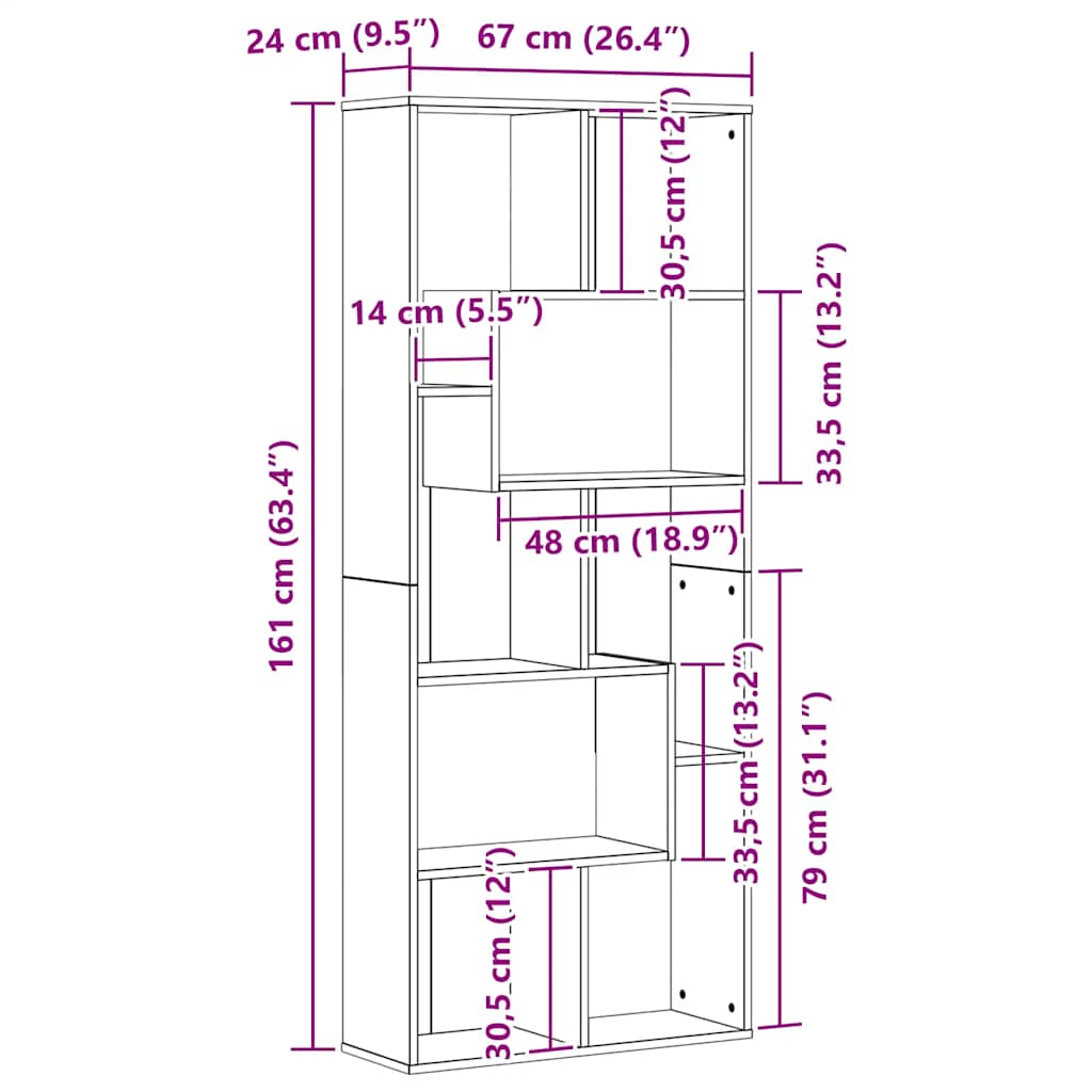 Boekenkast 67x24x161 cm bewerkt hout zwart eikenkleurig